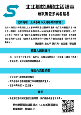 北北基桃通勤生活調查－預試調查參與者招募