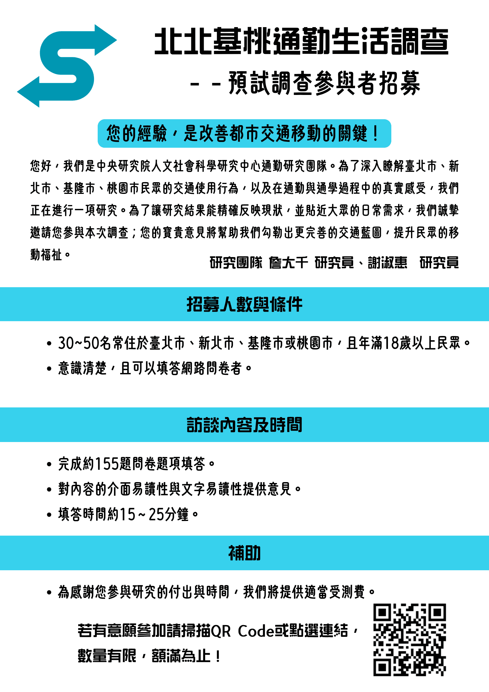 北北基桃通勤生活調查－預試調查參與者招募